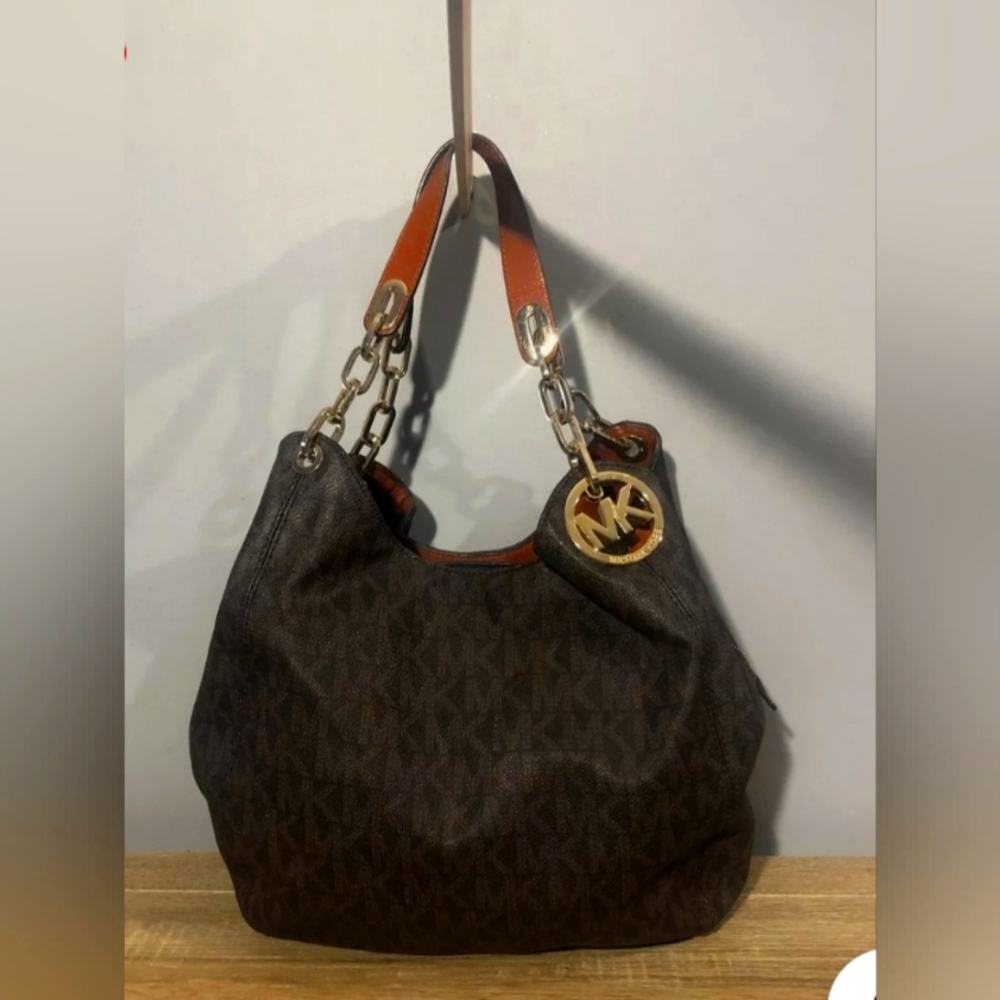 Michael Kors Fulton Large Logo Brown Signature Shoulder Bag